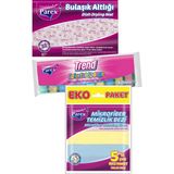 Parex Düz 10'lu Sünger, Bulaşık Altlığı ve Mikrofiber 5'li Temizlik Bezi Paketi - 1 lt