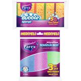 Parex Mikrofiber Karışık Renkli 3'lü Temizlik Bezi ve 5'li Bubble Sünger Paketi - Yeşil