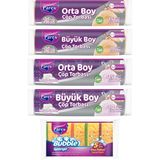 Parex Orta ve Büyük Boy Kokulu Büzgülü Çöp Torbası ve 5'li Düz Bubble Sünger Paketi
