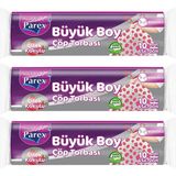 Parex Premium 10'lu Büzgülü Çöp Torbası Çilek Kokulu Büyük Boy 65 x 70 cm Üçlü Paket