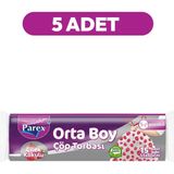 Parex Premium Büzgülü Çöp Torbası Çilek Kokulu Orta Boy 15'li 55 x 60 cm Beşli Paket