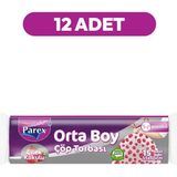 Parex Premium Büzgülü Çöp Torbası Çilek Kokulu Orta Boy 15'li 55 x 60 cm Onikili Paket
