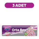 Parex Premium Büzgülü Çöp Torbası Çilek Kokulu Orta Boy 15'li 55 x 60 cm Üçlü Paket