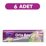 Parex Premium Büzgülü Çöp Torbası Limon Kokulu 15'li Orta Boy 55 x 60 cm Altılı Paket
