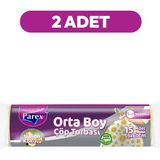 Parex Premium Büzgülü Çöp Torbası Limon Kokulu 15'li Orta Boy 55 x 60 cm Ikili Paket