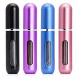 Parfüm Şişeleri (5 ml, 4 adet), JTDEAL Seyahat Doldurulabilir Parfüm Püskürtme Şişesi, Pencereli Boş Şişe, Cüzdanınıza, Cebinize veya Bavulunuza Uyar (Metalik - Siyah, Mavi, Mor, Pembe)