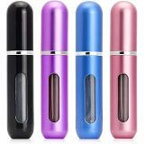 Parfüm Şişeleri (5 Ml, 4 Adet), Seyahat Doldurulabilir Parfüm Püskürtme Şişesi, Pencereli Boş Şişe, Cüzdanınıza, Cebinize Veya Bavulunuza Uyar (Metalik - Siyah, Mavi, Mor, Pembe)