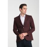 Paride Erkek Bordo Ekose Slim Fit Mono Yaka Spor Blazer Ceket Bordo 64