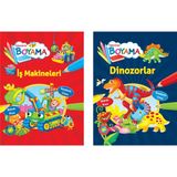 Parıltı Yayınları Eğlendiren Boyama Seti - Iş Makineleri+Dinozorlar - 3+ Yaş - Okul Öncesi - 2 Kitap - Set