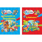 Parıltı Yayınları Eğlendiren Boyama Seti - Otomobil ve Motosikletler+Iş Makineleri - 3+ Yaş - Okul Öncesi - 2 Kitap - Set