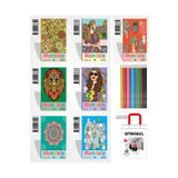 Parıltı Yayınları Yetişkinler İçin Boyama Kitabı Mandala 7 Kitap Set Kuru Boya ve Bez ÇAnta Hediyeli
