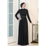 Parıltılı Işıl Tesettür Büyük Beden Abiye - Siyah - 46