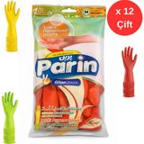 Parin Uzun Konçlu Lateks Bulaşık ve Temizlik Eldiveni, Medium, 12 Çift - Çok Renkli