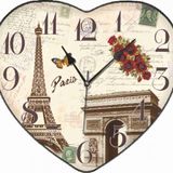 Paris Eyfel Kulesi Desenli Oturma Odası Salon Kalp Duvar Saati