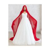paris in paris KIRMIZI KAPÜŞONLU ŞİFON KAFTAN-GELİNLİK ÜSTÜ PELERİN-BİNDALLI- ŞİFON KAFTAN-KIRMIZI KINA ELBİSESİ
