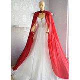 Paris in Paris Kırmızı Şifon Kaftan-Gelinlik Üstü Pelerin-Bindallı-Şifon Kaftan-Kırmızı Kına Elbisesi - Standart