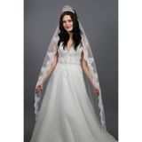 paris in paris Simli Tül Dantel Detaylı Uzun Gelinlik-nikah Duvağı 230 Cm Taraklı Kırık Beyaz Tek Katlı Duvak