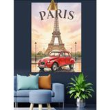 Paris Kırmızı Vosvos Araba Posteri Dekoratif Kanvas - Mdf Ahşap Tablo