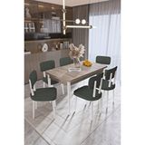 Paris Mutfak Masası Takımı Yemek Odası Takımı Açılabilir Masa 6 Sandalyeli 80 X 130 Masalı Haki