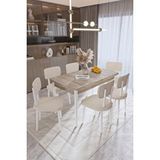 Paris Mutfak Masası Takımı Yemek Odası Takımı Açılabilir Masa 6 Sandalyeli 80 X 130 Masalı Krem