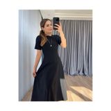 Paris Store Kadın Kısa Kollu Bisiklet Yaka Maksi Boy Ithal Krep Elbise