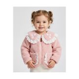 PARK BEBE Kız Bebek Peluş Ceket Nakışlı ve Dantel Bebe Yaka Detaylı Yumuşak Dokulu Çocuk Hırka 2/5 yaş Astarlı