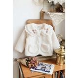 PARK BEBE Kız Bebek Vintage Tarz Peluş Ceket Hırka Yumuşak Dokulu Cepli Bebe Yaka Kışlık Ceket