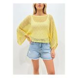 Park Karon Kadın Delikli Oversize Kayık Yaka Triko Bluz 8722