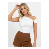 Park Karon Kadın Kayık Yaka Omuzları Büzgülü Detay Tokalı Slim Fit Modal Bluz 26002