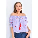 Park Karon Lila Pötikare Yakası Fırfırlı Oversize Dokuma Bluz