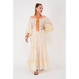 Park Moda AN10596 FIRFIR DETAYLI MADONNA YAKA HAM BOHEM ELBİSE