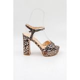 Park Moda Kalın Topuklu Leopar Abiye Günlük Ayakkabı PM08 Gümüş Leopar