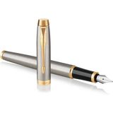 Parker Im Brushed Metal Altın Tasarımlı Dolma Kalem, Orta Kalınlıkta Uç, Mavi Mürekkep (1931656) - Altın - Sarı
