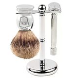 Parker Jiletli Tıraş Makinesi 82R Tıraş Makinesi Tıraş Seti - Saf Porsuk Fırçası, Stand Ve Parker 82R Ağır Kelebek Tıraş Makinesi İçerir