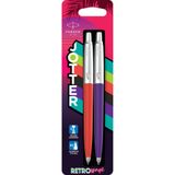 PARKER Jotter Originals Tükenmez Kalemler | Retrowave Koleksiyonu | Vermilion Kırmızı ve İndigo Moru | Mavi Mürekkep | Orta Nokta | 2 Adet