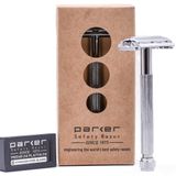Parker Safety Razor 29L "UNISEX" Uzun Saplı Kelebek Açık Çift Kenarlı Güvenlik Tıraş Makinesi ve 5 Köpekbalığı Süper Krom Bıçak