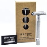 Parker Safety Razor 74R Saten Krom - Uzun Saplı Ağır Kelebek Açık Çift Kenarlı Güvenlik Jileti, Erkekler için 5 Premium Platinum Çift Kenarlı Tıraş Bıçakları dahildir
