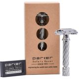 Parker Safety Razor, Parker 87R Krom - KISA Saplı Ağır Kelebek Açık Çift Kenarlı Güvenlik Tıraş Makinesi, Erkekler için 5 Premium Platin Çift Kenarlı Tıraş Bıçağı Dahildir