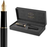 Parker Sonnet Mat Siyah Altın Tasarımlı Dolma Kalem, Orta Kalınlıkta Uç, Mavi Mürekkep - Altın - Sarı