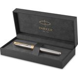 Parker Sonnet Paslanmaz Çelik Altın Tasarımlı Dolma Kalem, Orta Kalınlıkta Uç, Mavi Mürekkep - Altın - Sarı