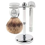 Parker Tıraş Makinesi, 82R Tıraş Seti, Parker Pure Badger Tıraş Fırçası, Krom Tıraş Makinesi Standı, 82R Ağır Çift Kenarlı Kelebek Tıraş Makinesi Ve 5 Parker Premium Platinum Tıraş Bıçağı Dahil