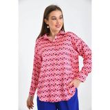 Parkkaron Fuşya Desenli Oversize Uzun Kol Basic Saten Gömlek - 40