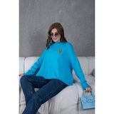 Parkkaron Kadın Bisiklet Yaka Oversize Triko Kazak 227045SW - Turkuaz - S - M