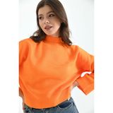 Parkkaron Oversize Dik Yaka Crop Triko Kazak - Standart - Turuncu