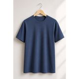 Parkur Erkek Likralı Kaşkorse Relaxed Fit Basic Tişört – Indigo - İndigo - 2XL