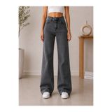 Parla Jeans Kadın Gri Kar Yıkama Yüksek Bel Comfort Likralı Bol Paça Palazzo Pantolon