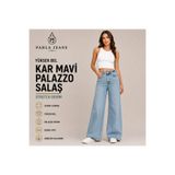 Parla Jeans Kadın Kar Mavi Palazzo Yüksek Bel Comfort Likralı Salaş Bol Paça Kot Pantolon