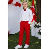 Parla Kids Erkek Çocuk Milano Beyaz Gömlek Kırmızı Pantolon Papyonlu Alt Üst Takım 23 Nisan Gösteri Kıyafeti - Beyaz - Kırmızı - Dropsuz - 7 - 8 Yaş