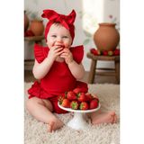Parla Kids Kız Bebek Kırmızı Pamuklu Salopet Bandana Takım %100 Pamuk Hafif ve Nefes Alabilen - 1,5 - 2 Yaş
