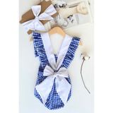 Parla Kids Kız Bebek Rare Pamuklu Pötikare Salopet Bandana Takım - 9 - 12 Ay - Mavi